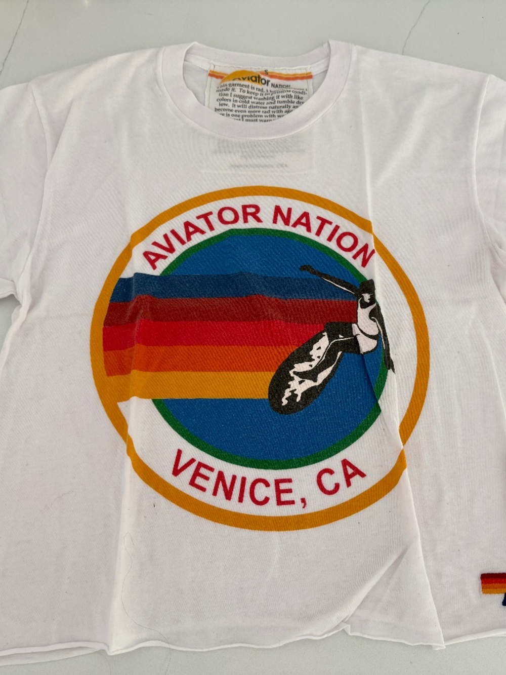 Aviator Nation White Boyfriend Short Sleeve Tee Shirt Size S VENICE, CA Surfing